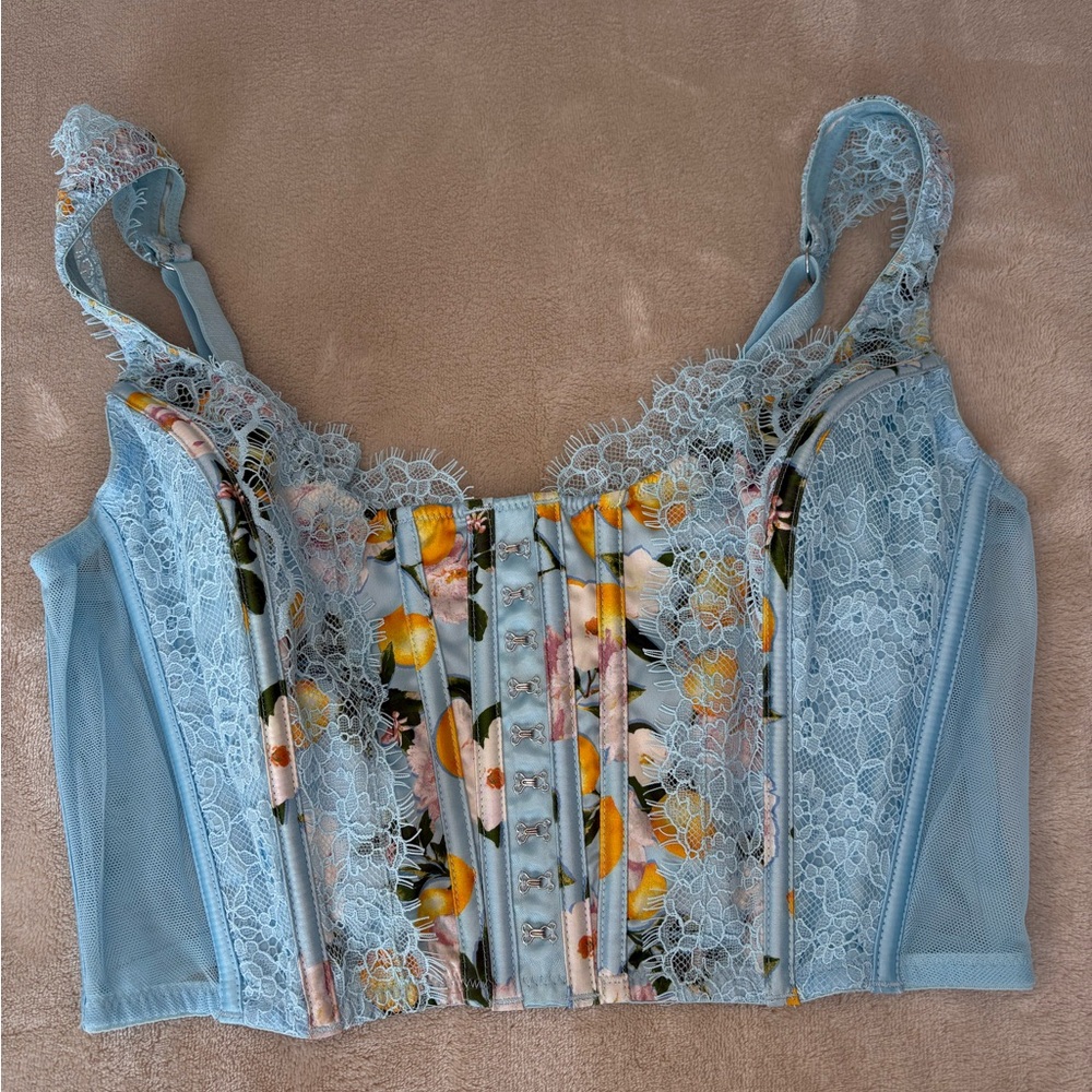 Victoria's Secret Blue Floral Lace Corset Top M-DD